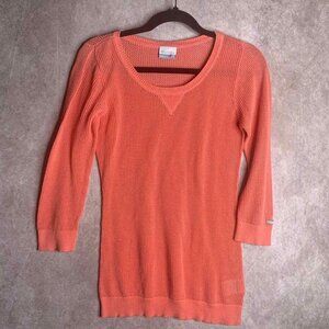 Columbia Womens Top Shirt Size Small Pink Open Knit 3/4 Sleeves Pullover Cotton‎